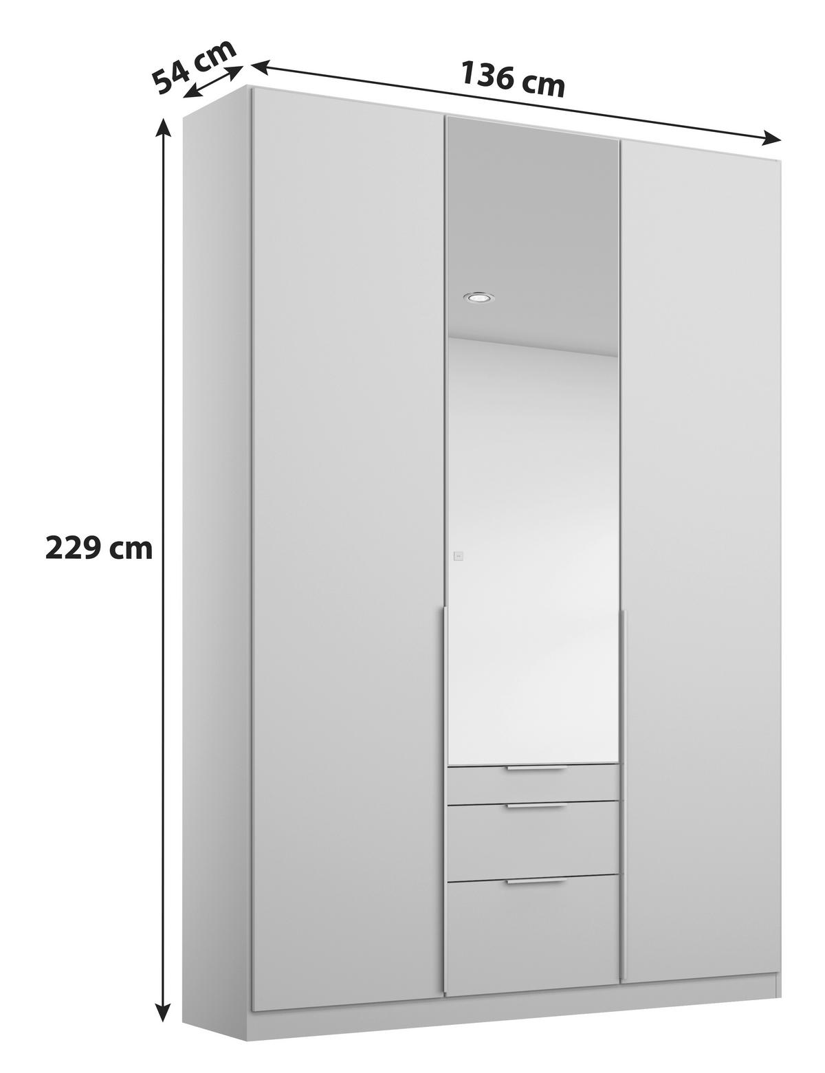 Drehtürenschrank Mit Spiegel + Laden 136cm Alabama Seidengrau - Silberfarben/Hellgrau, MODERN, Holzwerkstoff (136/229/54cm)