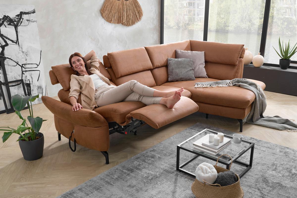 Ecksofa Henriette Cognac 274x160 cm - Cognac/Beige, MODERN, Textil (274/160cm)