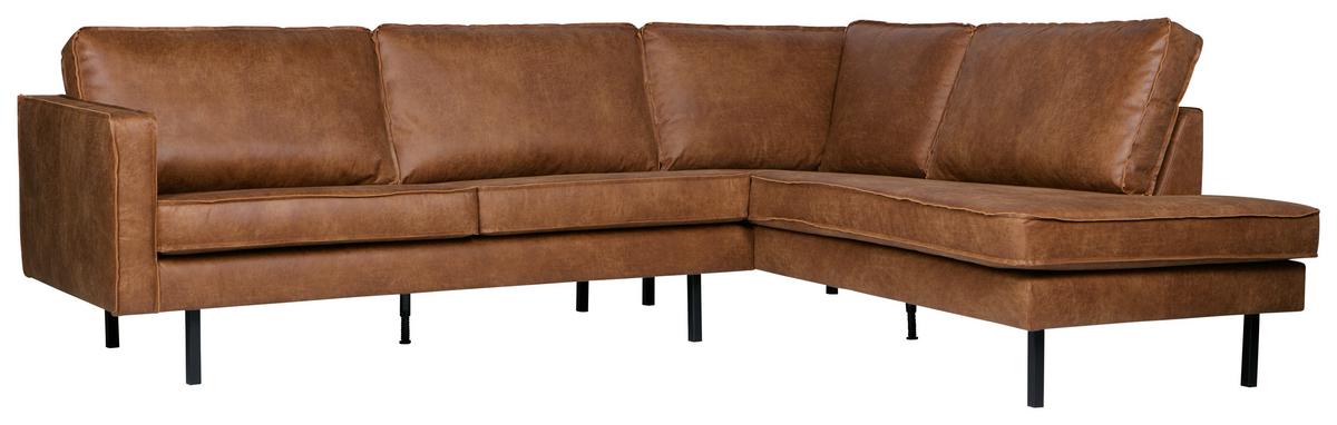 Ecksofa Rodeo Cognac S: 266x213cm - Cognac/Schwarz, Design, Leder/Textil (266/213cm) - Livetastic