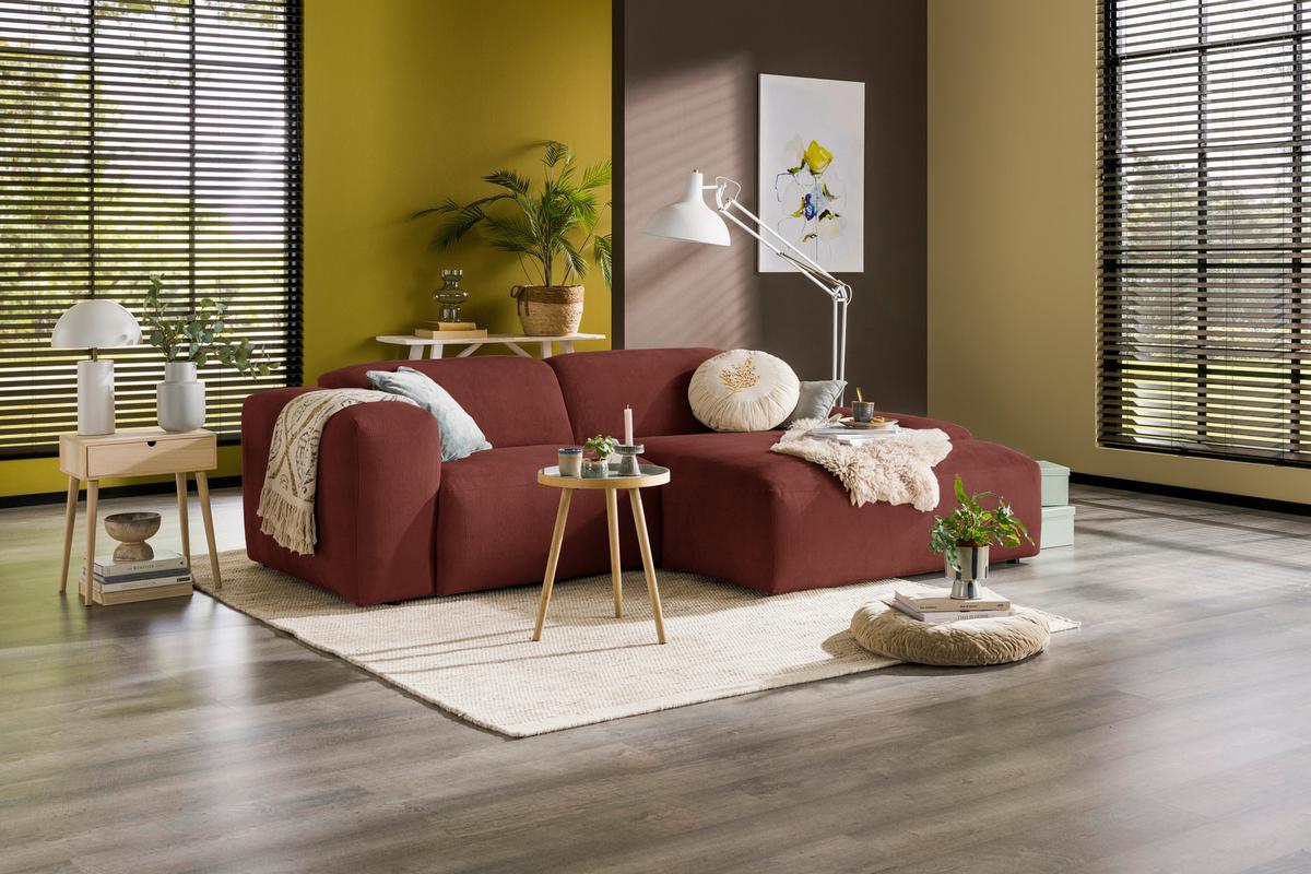 Ecksofa Hannah Rot 252x170 Cm - Rot/Schwarz, Design, Textil (252/170cm) - MID.YOU