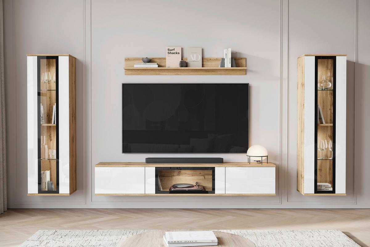 OBÝVACIA STENA CARO - čierna/biela s vysokým leskom, Trend, kompozitné drevo/plast (262/141,9/33cm) - Livetastic