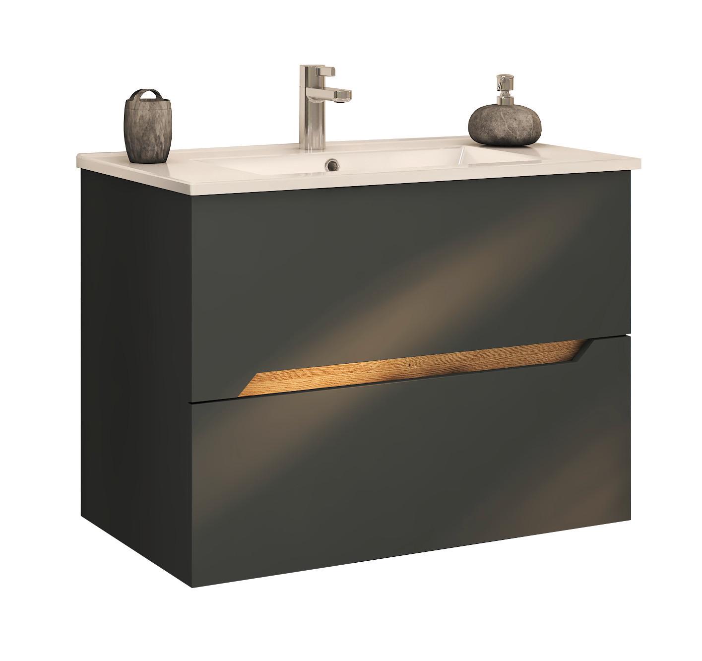 Waschtischkombi Capri Graphitfarben B: 85 cm - Graphitfarben/Weiß, MODERN, Keramik/Holzwerkstoff (85/63/45cm) - Stylife