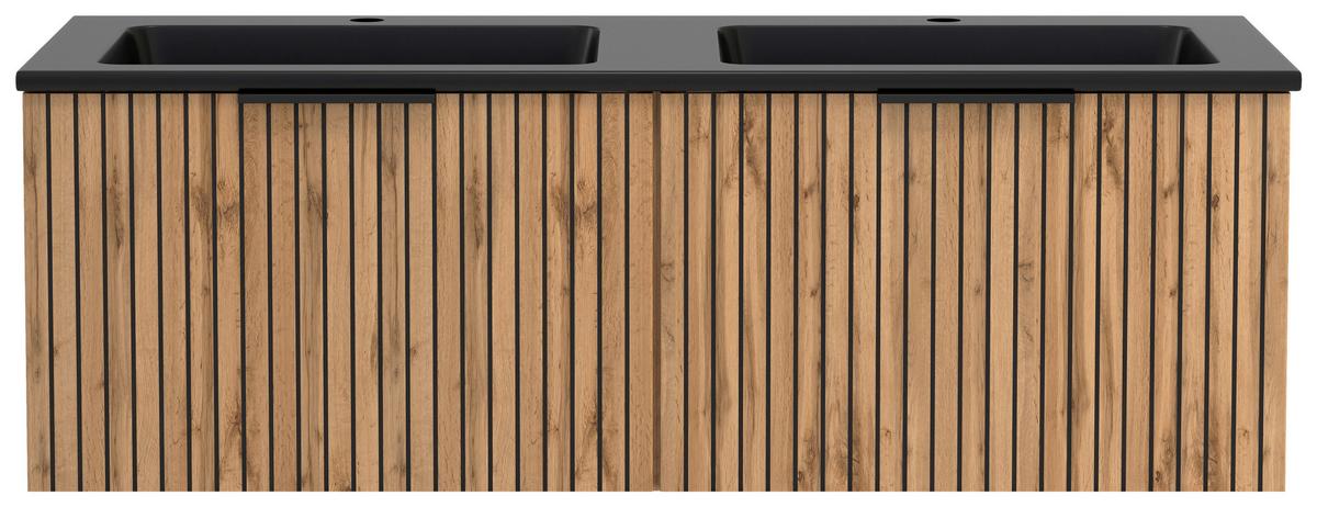 Waschbecken mit Unterschrank Chester B: 120 cm - Eiche Wotan/Schwarz, MODERN, Holzwerkstoff/Stein (120cm) - Held