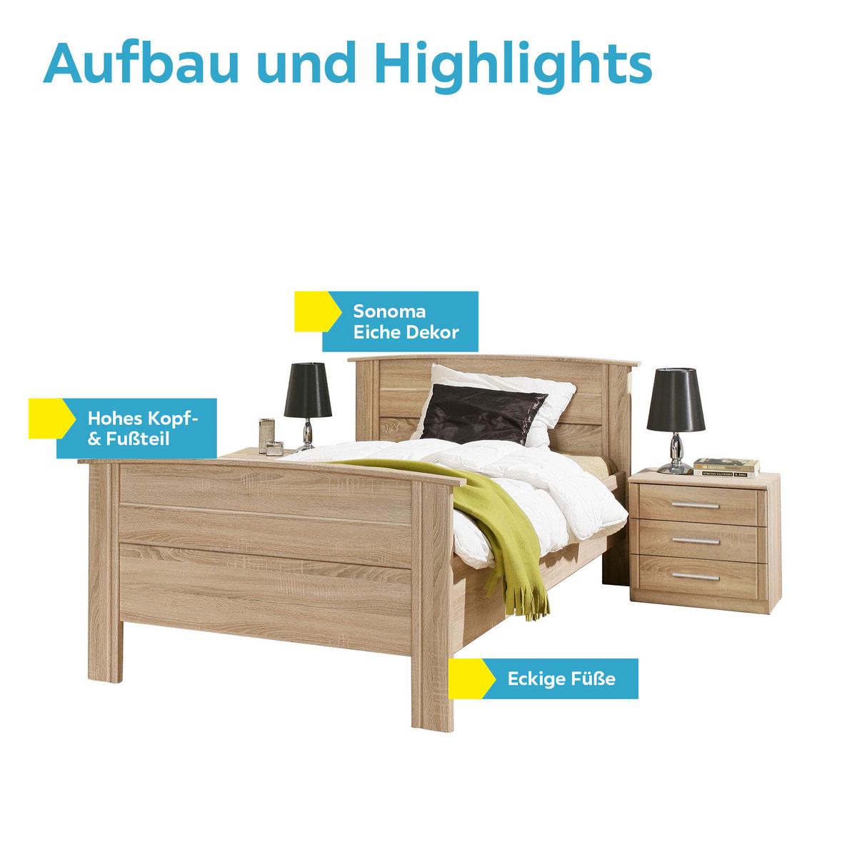 Jugendbett 100x200 Gloria, Eiche Dekor - Eichefarben, KONVENTIONELL, Holzwerkstoff (100/200cm) - MID.YOU