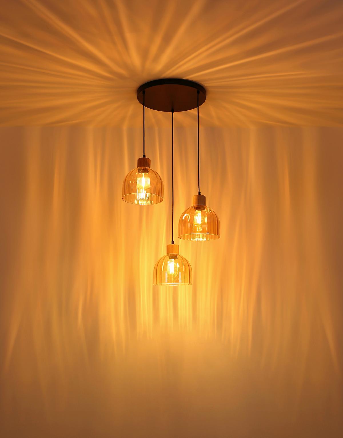 HÄNGELEUCHTE Braun, Schwarz, ca. 40x130 cm - Bernsteinfarben/Schwarz, Design, Glas/Holz (40/130cm) - Globo
