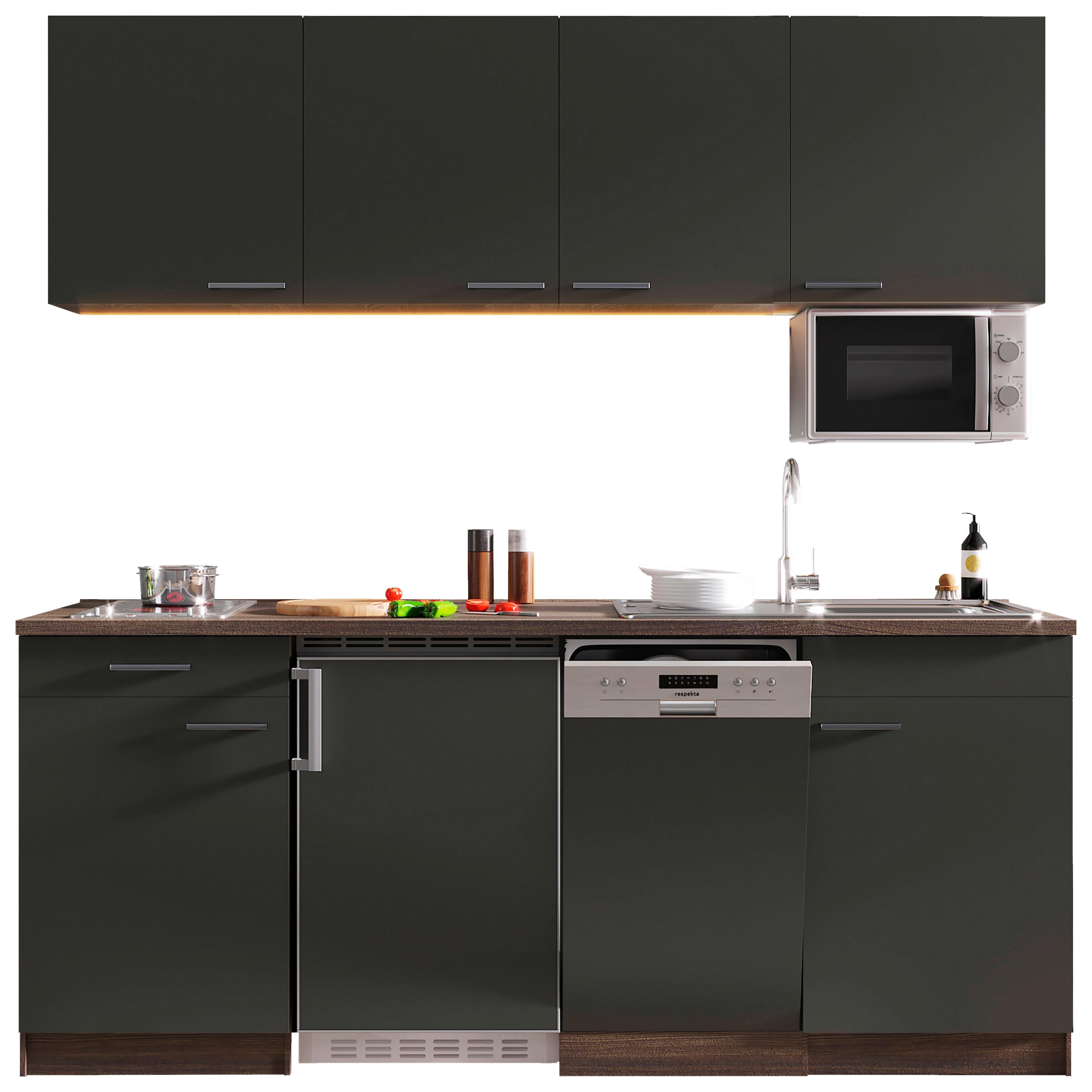 Küchenzeile Economy mit Geräten 195 cm Grau/Eiche Dekor Modern - Eichefarben/Grau, Basics, Holzwerkstoff (195cm) - Respekta