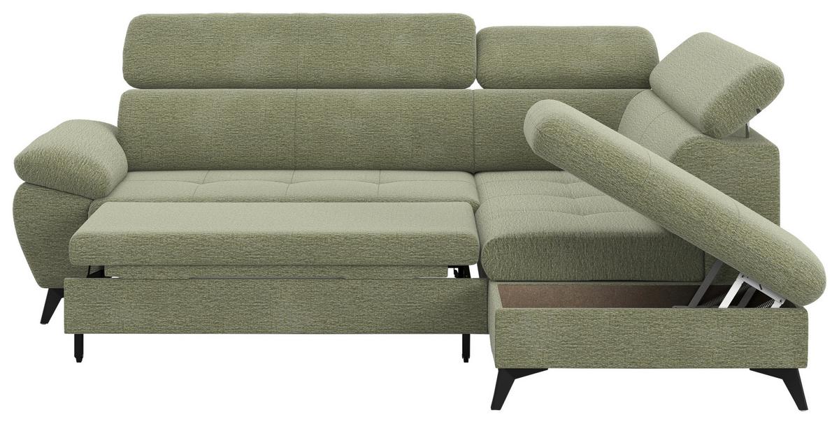 Ecksofa mit Bettfunktion Hudson, Chenille Olivgrün - Schwarz/Olivgrün, KONVENTIONELL, Textil (256/207cm) - Sembella