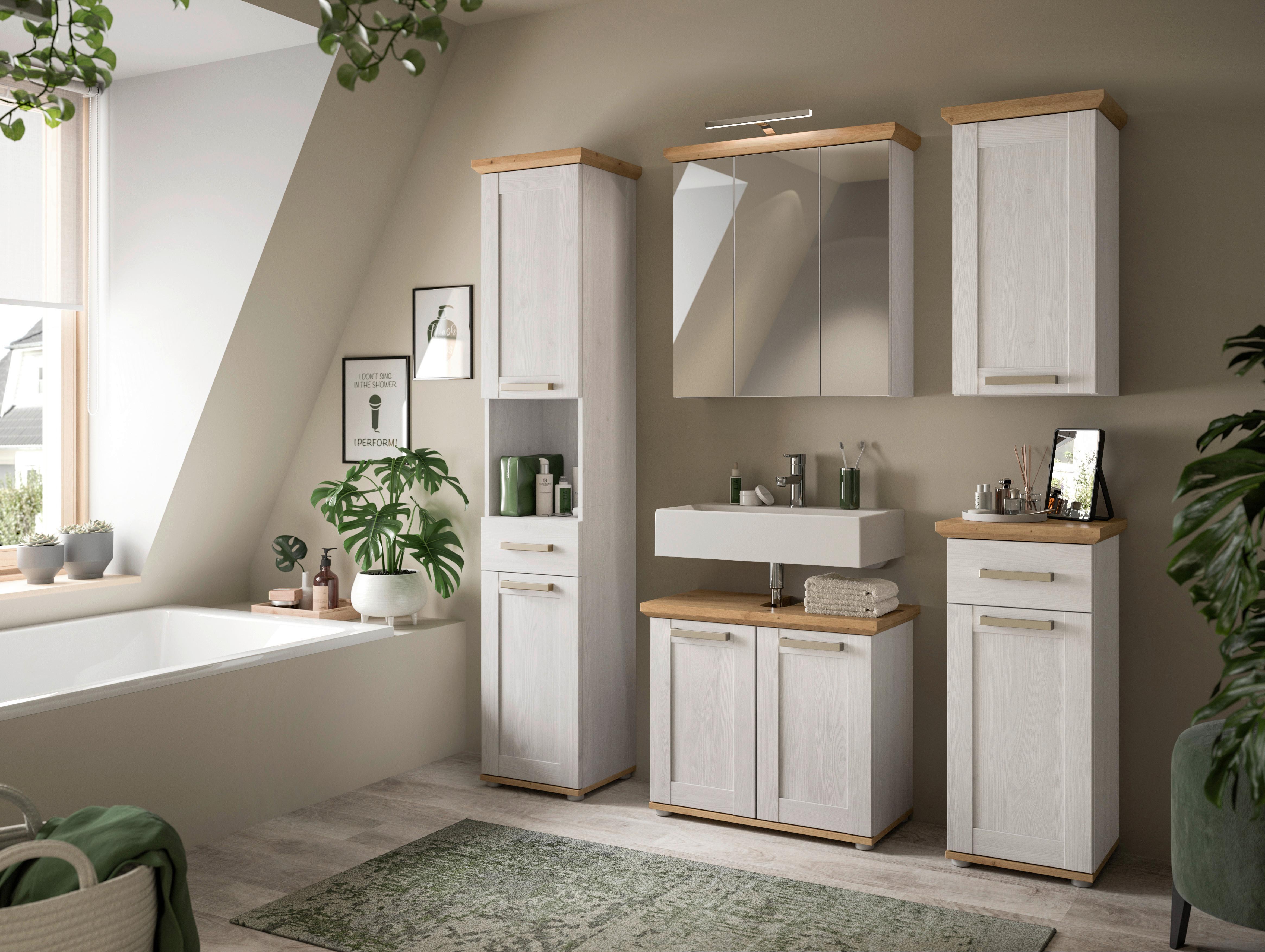 Badezimmer Verona Eiche Dekor /Lärchefarben B: 147cm - Silberfarben/Lärchefarben, Trend, Glas/Holzwerkstoff (147cm) - MID.YOU