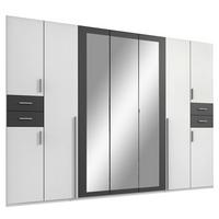 Drehtürenschrank Mit Spiegel + Laden B: 313 Cm Vegas, Weiß - Graphitfarben/Weiß, Basics, Holzwerkstoff (313/208/58cm) - MID.YOU