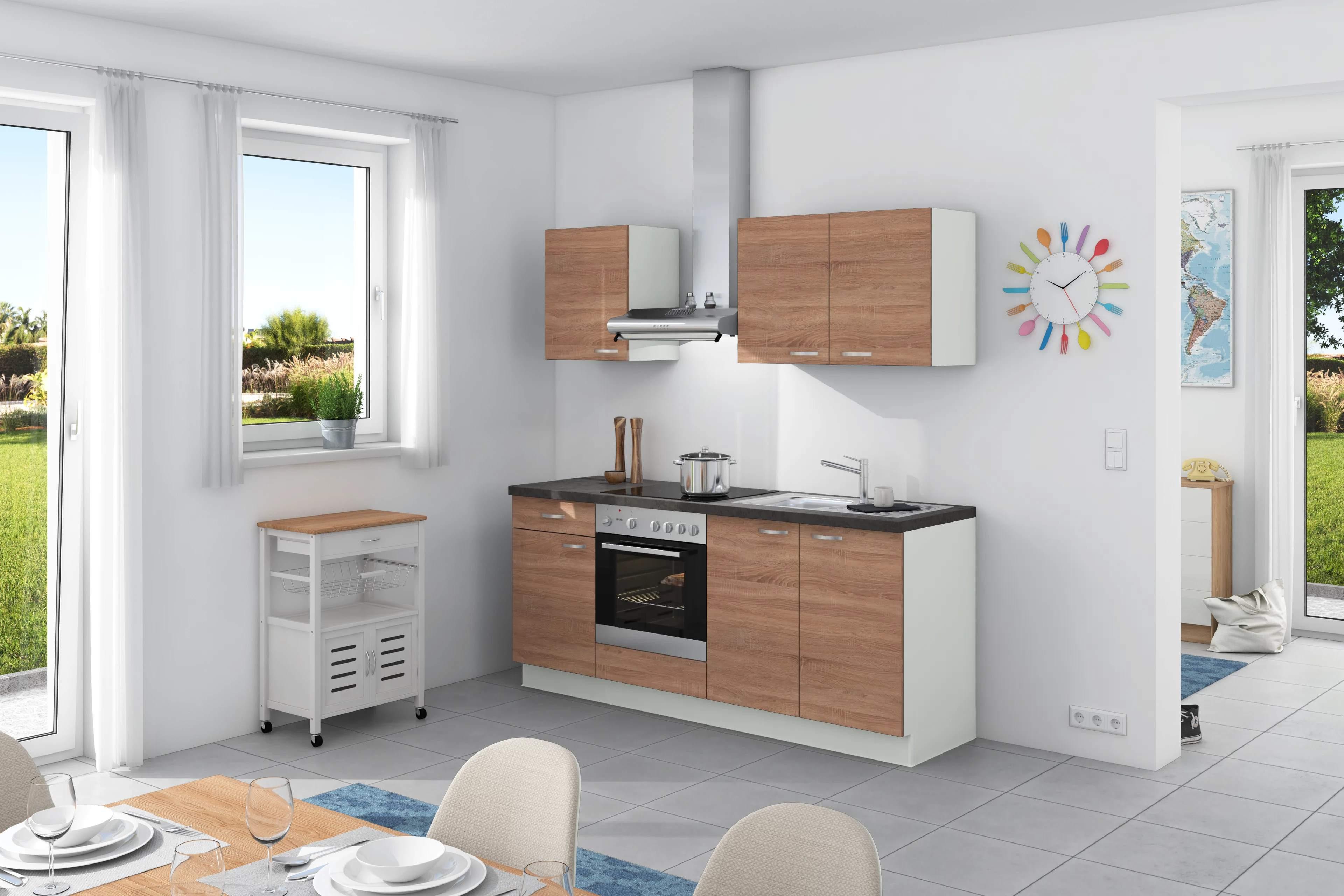 Küchenzeile Plan ohne Geräte ohne Geräte B: 200 cm - Eichefarben/Anthrazit, Design, Holzwerkstoff (200cm) - Express