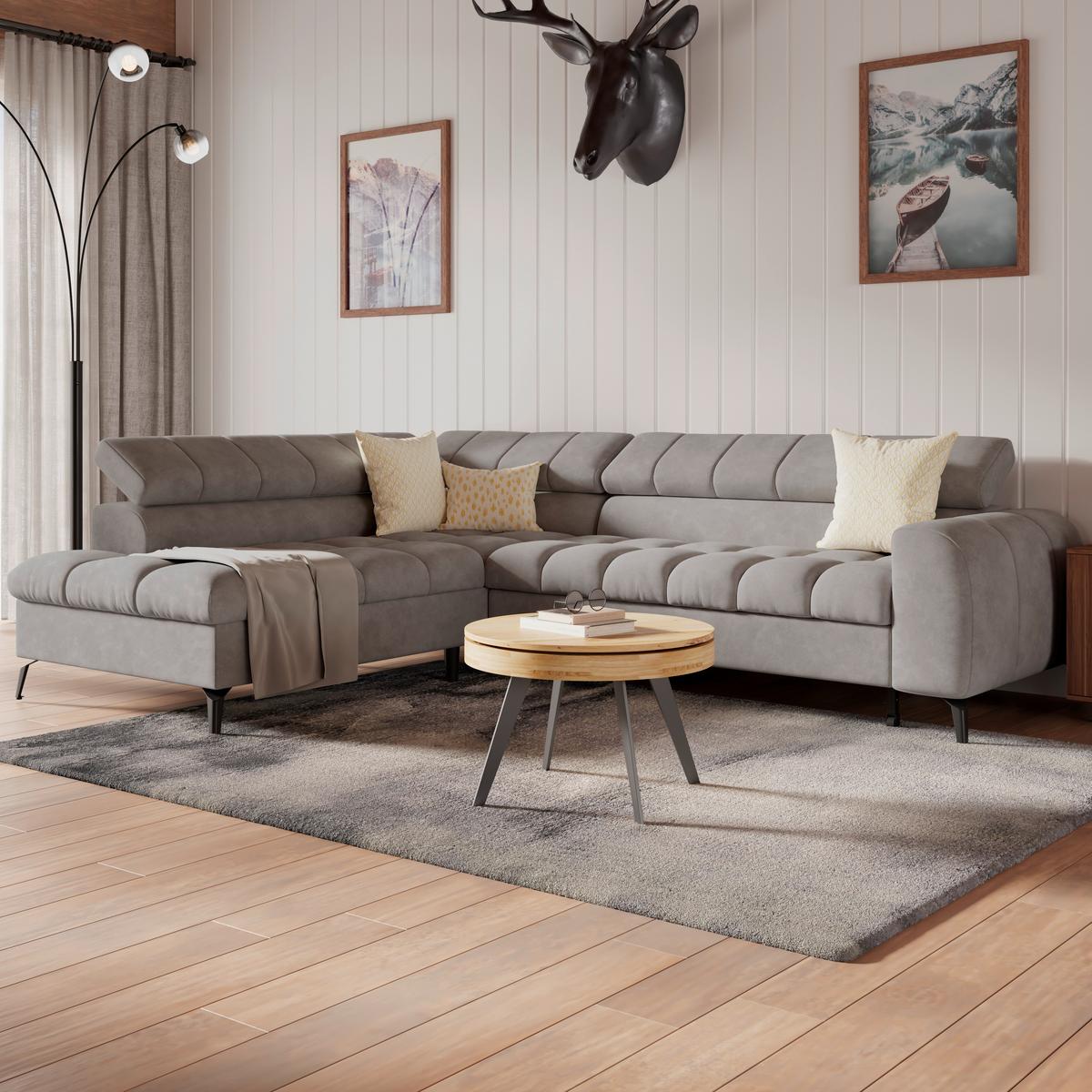 Ecksofa Volf Links New Hellgrau, S: 203x261 Cm - Hellgrau/Schwarz, Trend, Kunststoff/Textil (203/261cm)