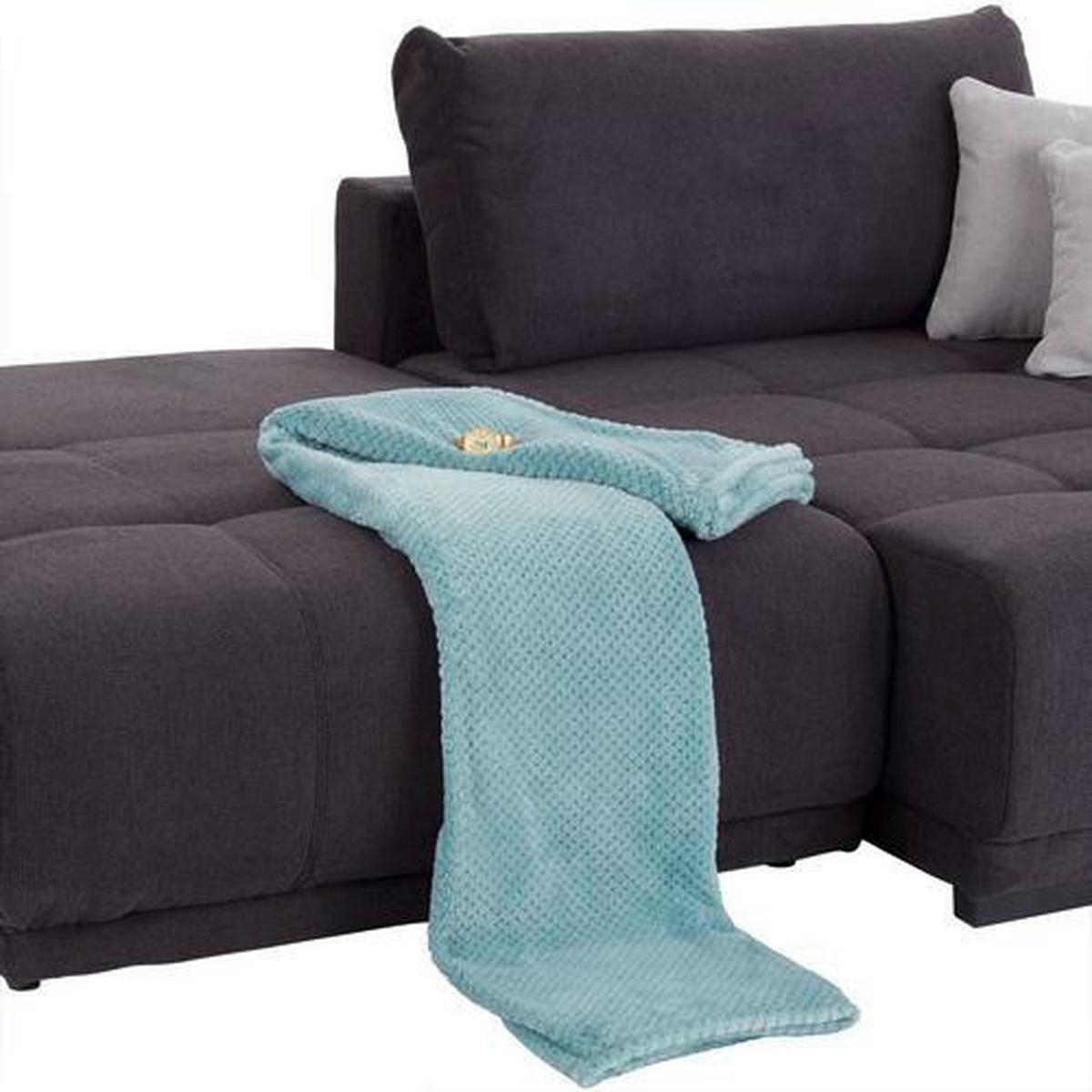 Ecksofa mit Schlaffunktion + Bettkasten Genova, Webstoff - Anthrazit, ROMANTIK / LANDHAUS, Holz (166/250cm) - Ondega