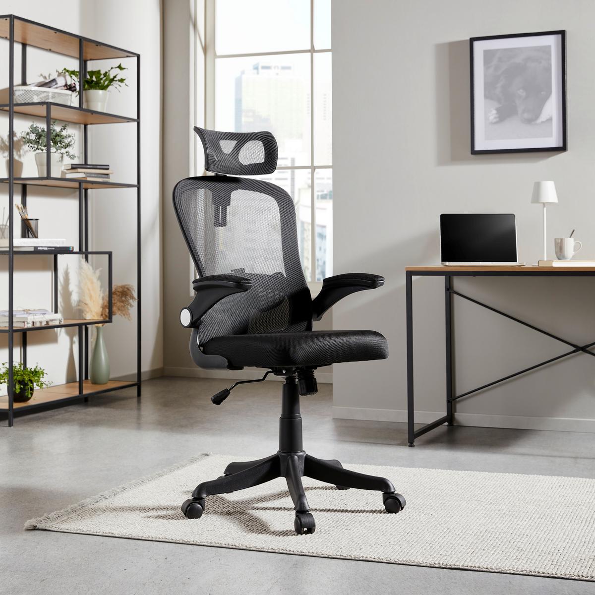 Bürostuhl Cecina Mit Armstützen Netz Schwarz - Silberfarben/Schwarz, MODERN, Kunststoff/Textil (59/114-124/65cm) - MID.YOU