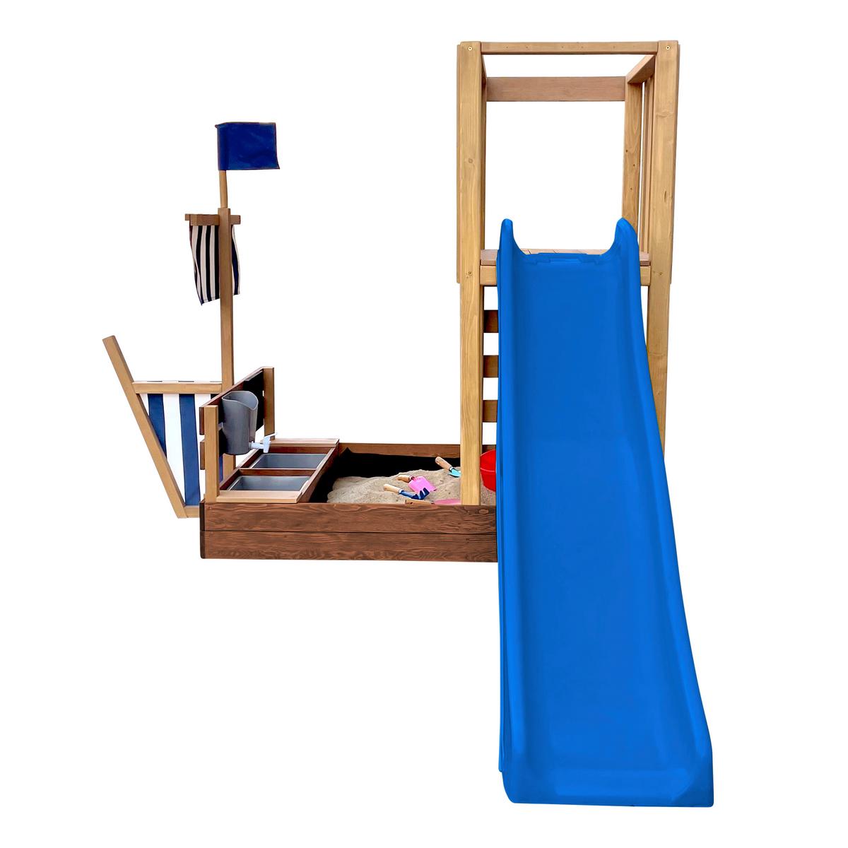 Spielturm Vicky mit Rutsche Blau - Blau/Braun, Basics, Holz/Kunststoff (180,5/87/150cm) - Ambia Garden