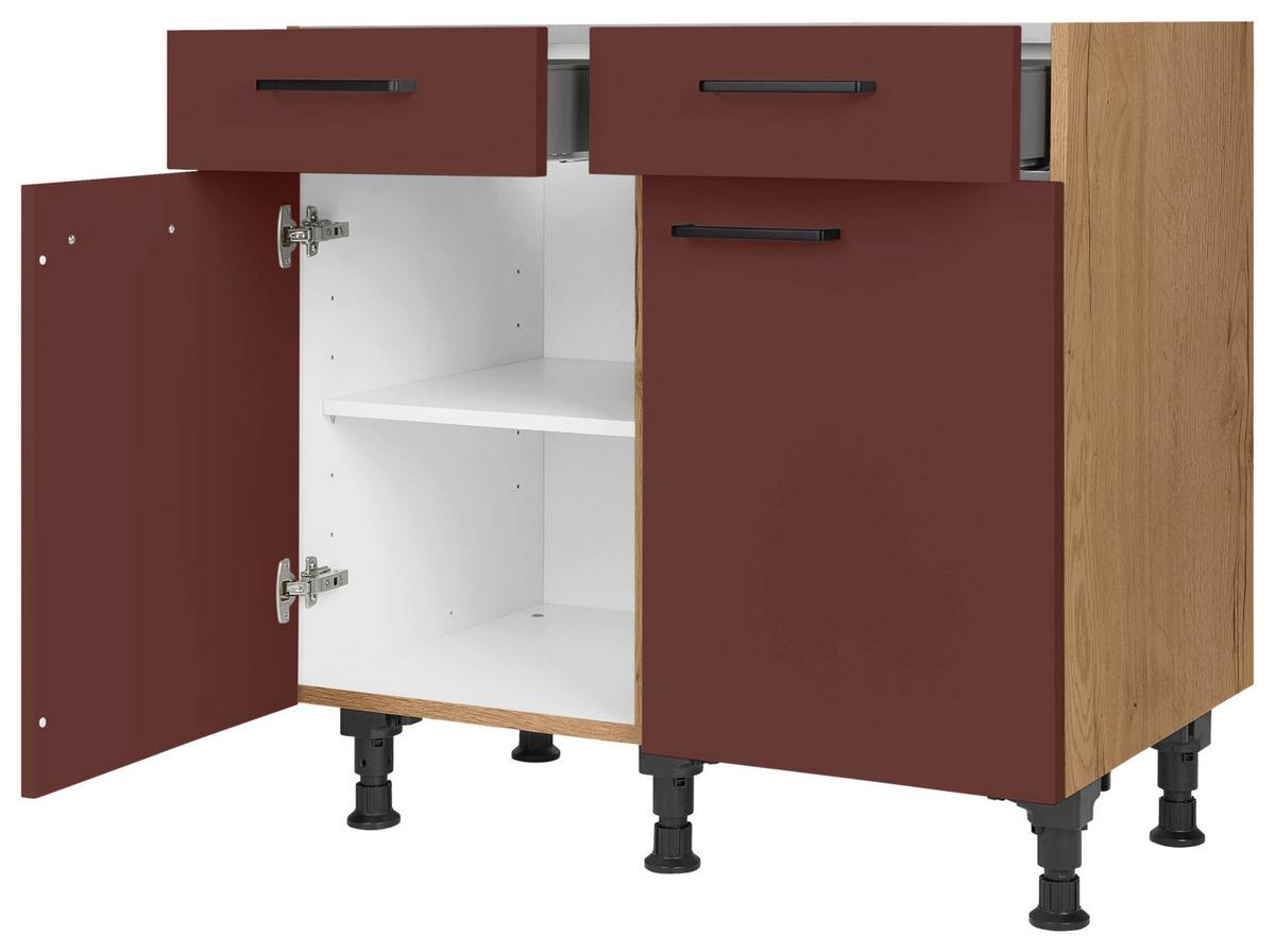 Schubkastenunterschrank Easytouch - Eichefarben/Rot, MODERN, Holzwerkstoff (90/87/56cm) - Nobilia