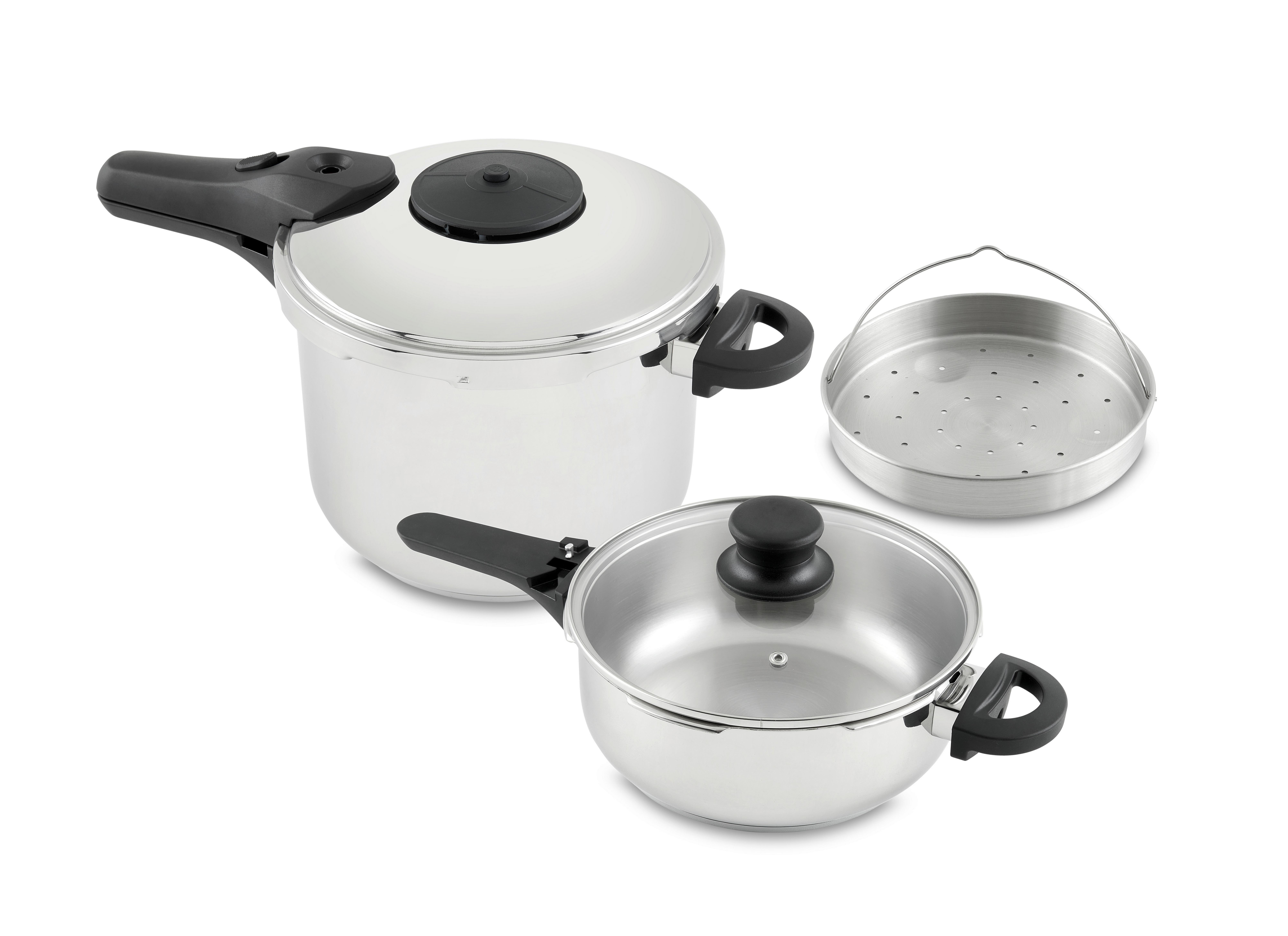 Kochtopfset Ingrid 5-tlg. Aus Edelstahl, Mit Schnellkochtopf - Klar/Edelstahlfarben, KONVENTIONELL, Glas/Metall - Luca Bessoni