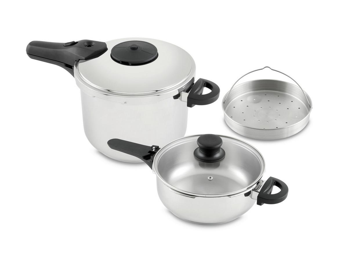 Kochtopfset Ingrid 5-Tlg. Aus Edelstahl, mit Schnellkochtopf - Klar/Edelstahlfarben, KONVENTIONELL, Glas/Metall - Luca Bessoni