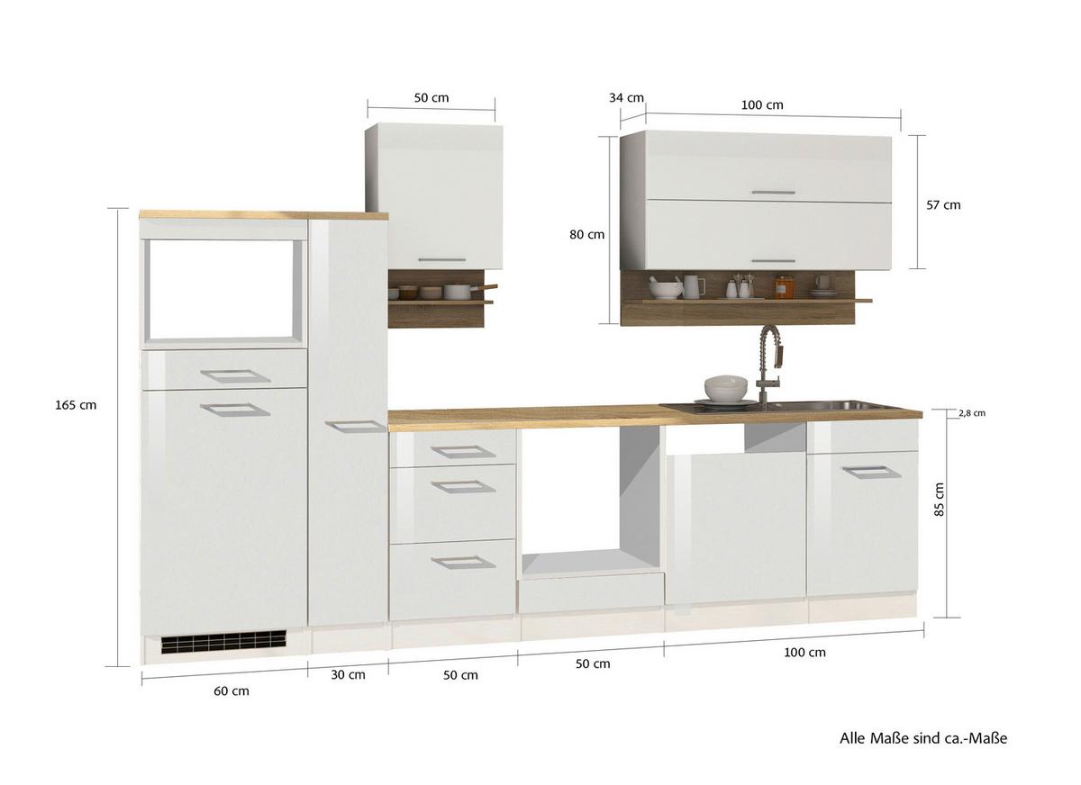 Küchenleerblock Mailand Weiß B: 310 Cm - Weiß Hochglanz/Weiß, MODERN, Glas/Holzwerkstoff (310cm) - Held