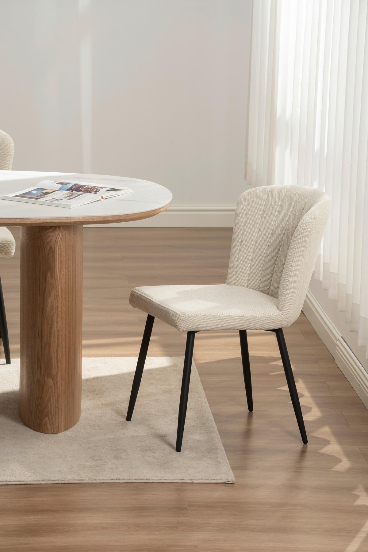 Vierfußstuhl Abbie Leinenoptik Beige, B: 52 Cm - Beige/Schwarz, KONVENTIONELL, Holz/Textil (52/82/60cm) - P & B