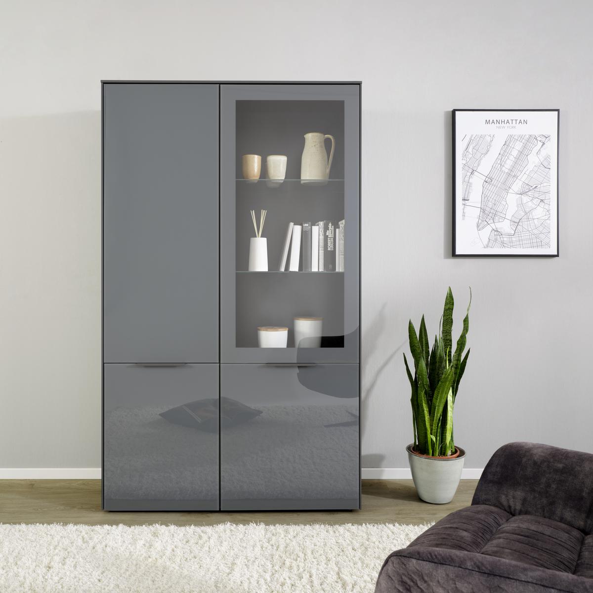 VITRÍNA MAX BOX - barvy chromu/antracitová, Moderní, kov/kompozitní dřevo (109/179/42cm) - Premium Living