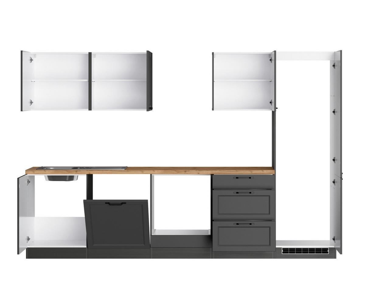 Küchenzeile Meran ohne Geräte B: 300 cm Grau/Eiche Dekor - Eiche Wotan/Grau, LIFESTYLE, Holzwerkstoff (300cm) - Held