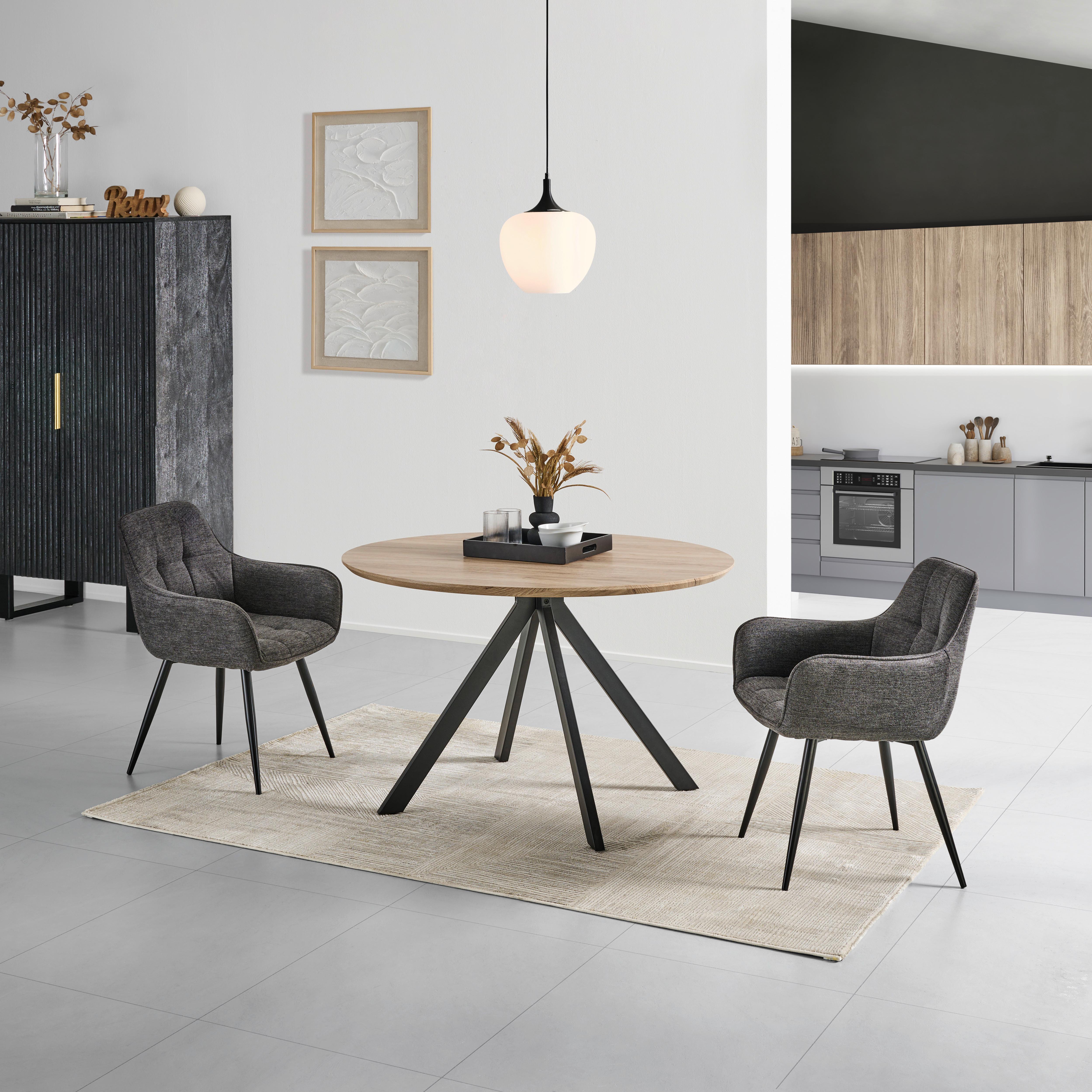Esstisch Leeds - Schwarz/Naturfarben, LIFESTYLE, Holzwerkstoff/Metall (120/76/120cm) - Livetastic