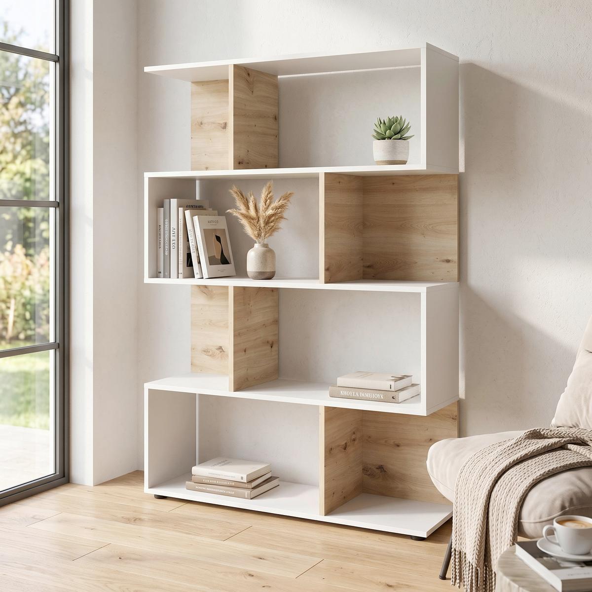 Regal Shelfy B: 103 cm Weiß/Eiche Artisan Dekor - Weiß/Eiche Artisan, MODERN, Holzwerkstoff (103/146/36cm) - MID.YOU