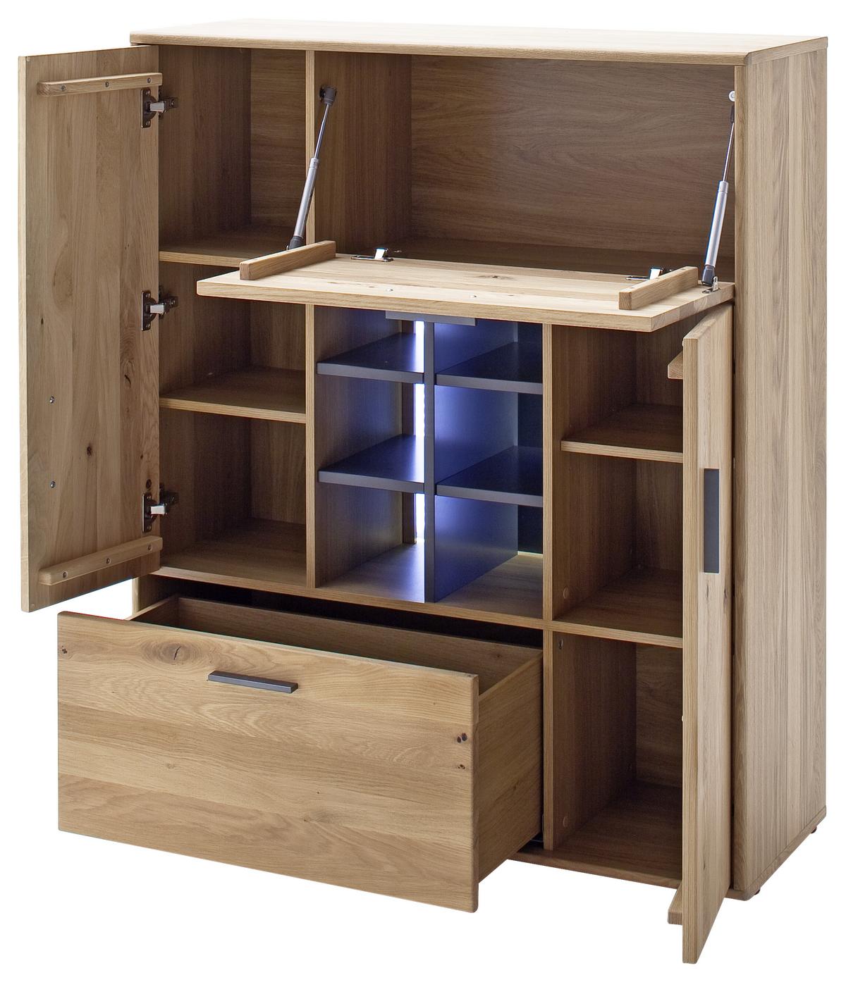 Wohnkombination teilmassiv 4--teilig. Portland Eichefarben - Eichefarben/Schwarz, Design, Holz/Holzwerkstoff (338/204/50cm) - Livetastic