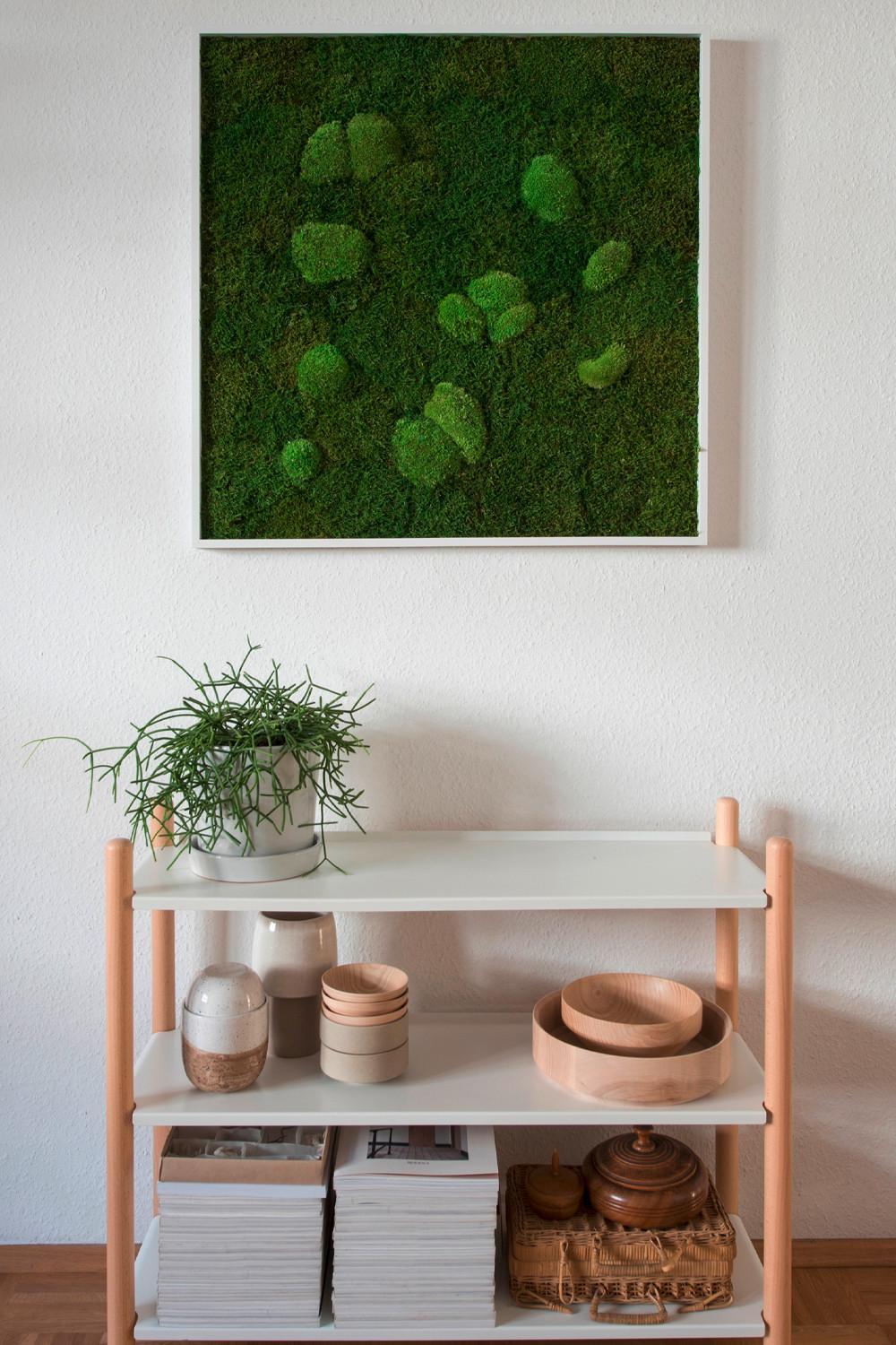 Moosbild Grün B: 80 cm - Weiß/Grün, Basics, Naturmaterialien/Holz (80/80/6cm)