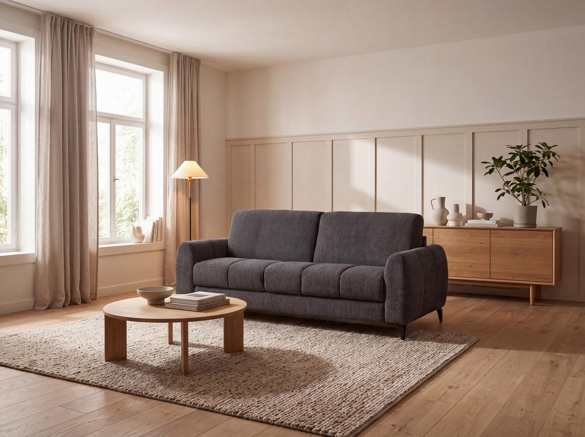 Schlafsofa inkl. Bettfunktion Webstoff anthrazit, B:206 cm - Anthrazit/Schwarz, MODERN, Holz/Textil (206/89/100cm)