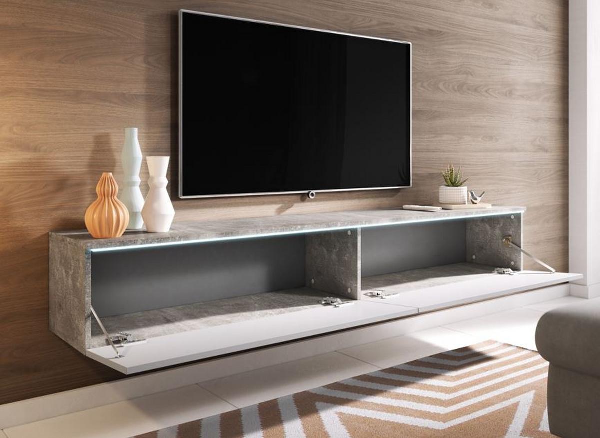 TV nízka komoda dekor betón/biela VL - sivá/biela s vysokým leskom, Lifestyle, kompozitné drevo/plast (180/30/33cm) - P & B