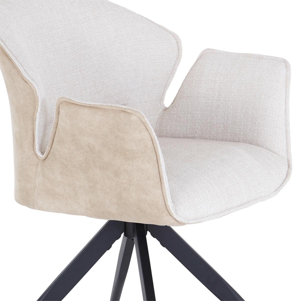Armlehnstuhl Hilda Schwarz/Beige Gepolstert - Beige/Schwarz, MODERN, Textil/Metall (61/81/60cm) - MID.YOU