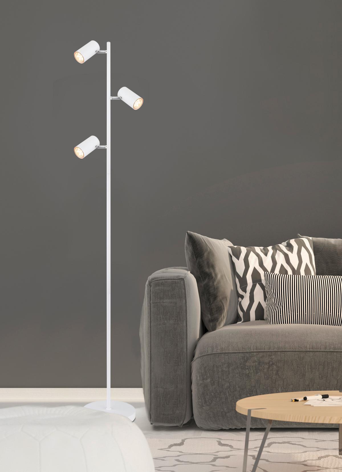 Stehlampe Weiß mit Schalter + verstellbar - Weiß, Design, Metall (25/23/154cm) - Globo
