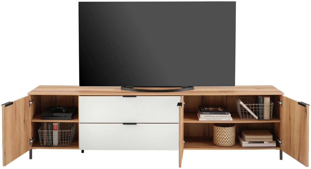 Wohnwand Austin 315 cm Eichefarben/Glasfront Weiß - Eichefarben/Weiß, Trend, Glas/Holzwerkstoff (315/140/40cm)