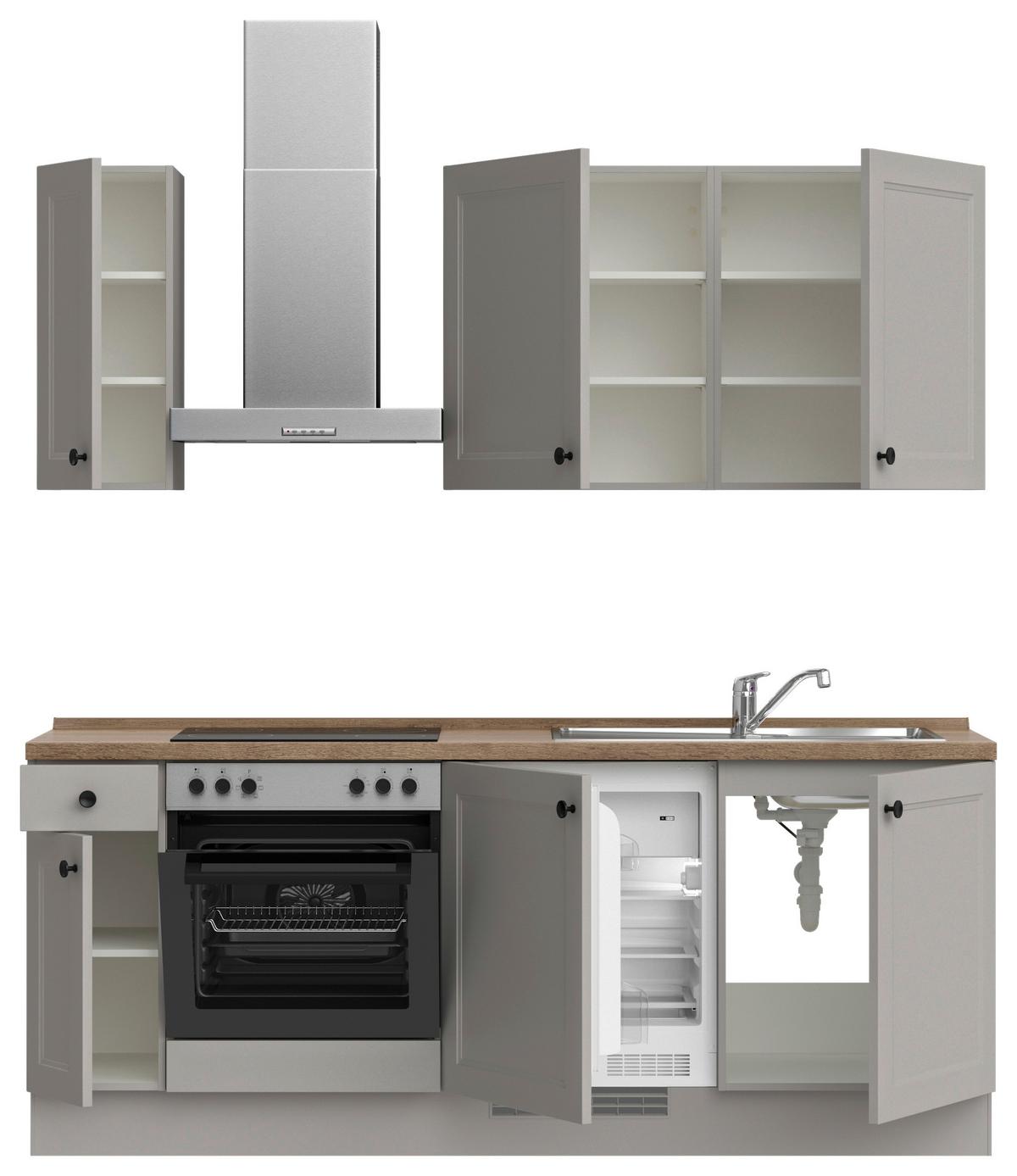 Kuchyňská linka 210 cm, kamenná sivá - šedá/černá, Moderní, kov/kompozitní dřevo (210cm) - Nobilia