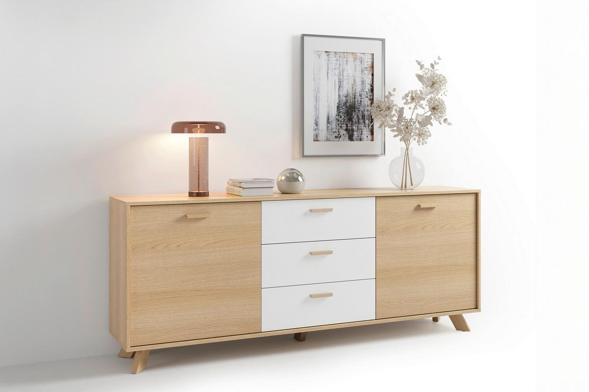 Sideboard Bastian Eiche Bianco/Weiß B: 180 cm - Eiche Bianco/Eichefarben, Design, Holz/Holzwerkstoff (180/72,5/36,5cm) - MID.YOU