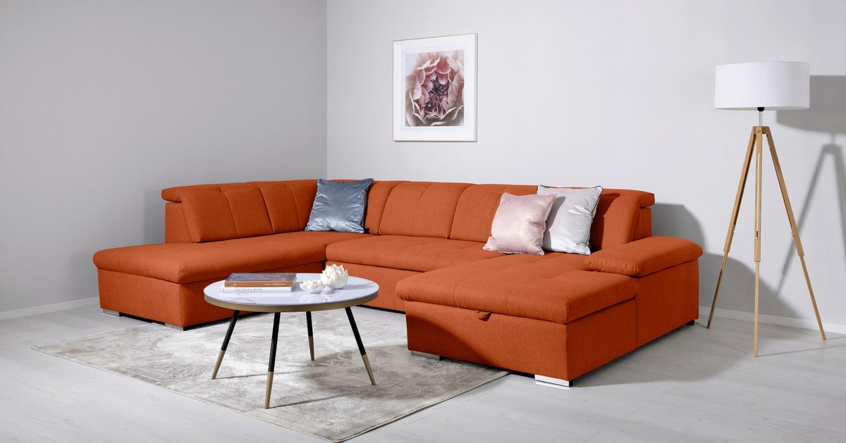 Wohnlandschaft Ramzes Terracotta U: 215x328x173 cm - Beige/Terracotta, Design, Textil (215/328/173cm) - MID.YOU