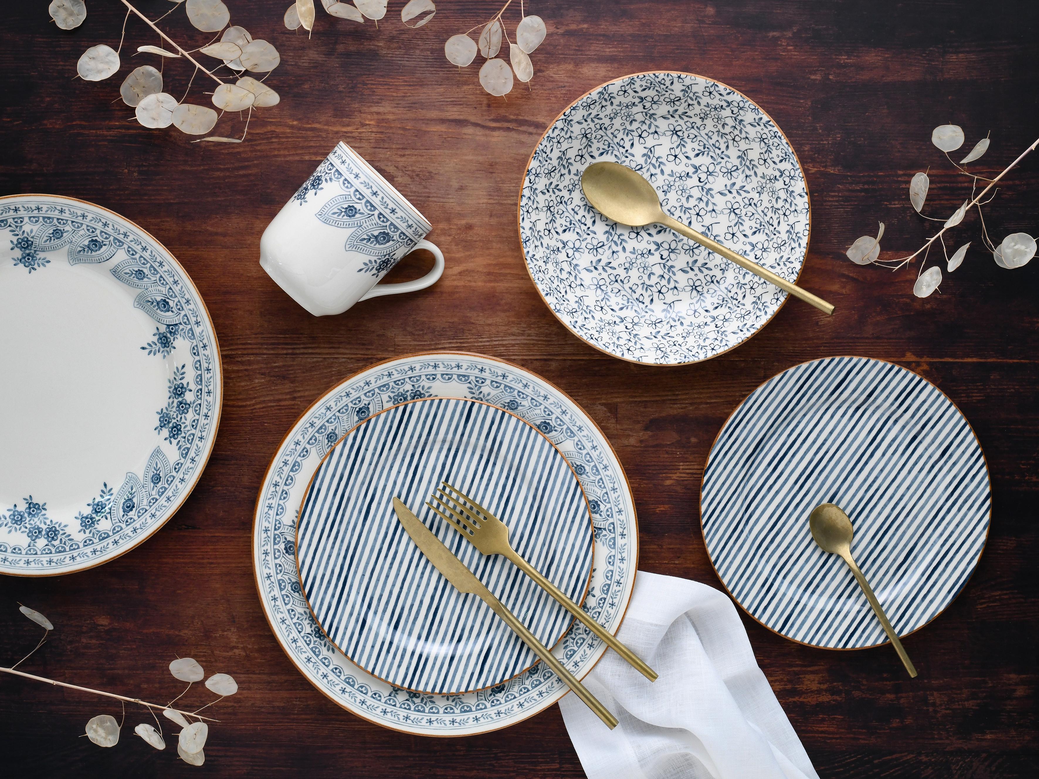 Kombiservice Euböa Blau, Weiß L: 33 cm - Blau/Weiß, Basics, Keramik (33/32/31cm) - Creatable