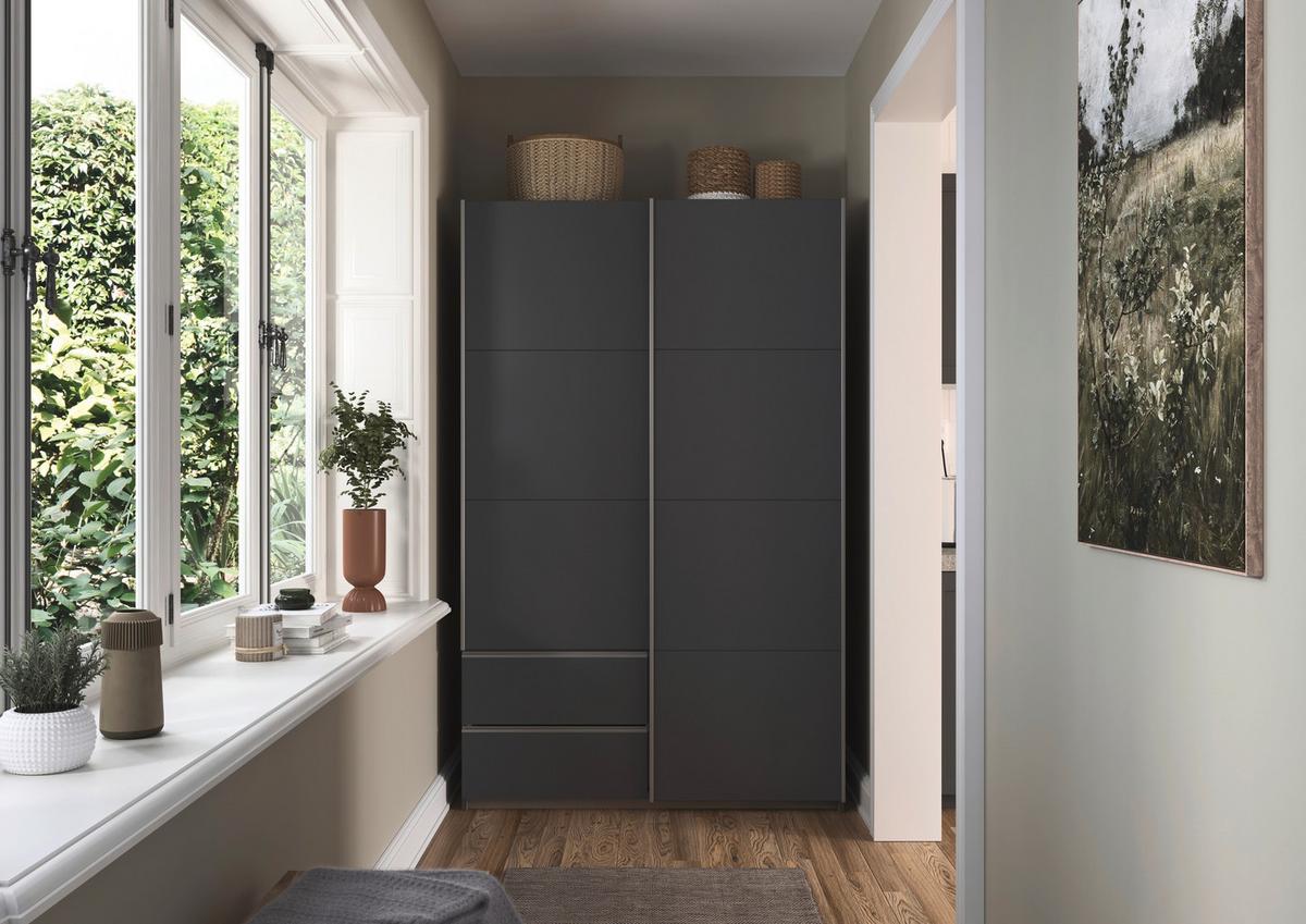 Schwebetürenschrank Stoke Grau/alufarben B: 131 Cm - Alufarben/Grau, MODERN, Holzwerkstoff (131/210/59cm) - Rauch Möbel