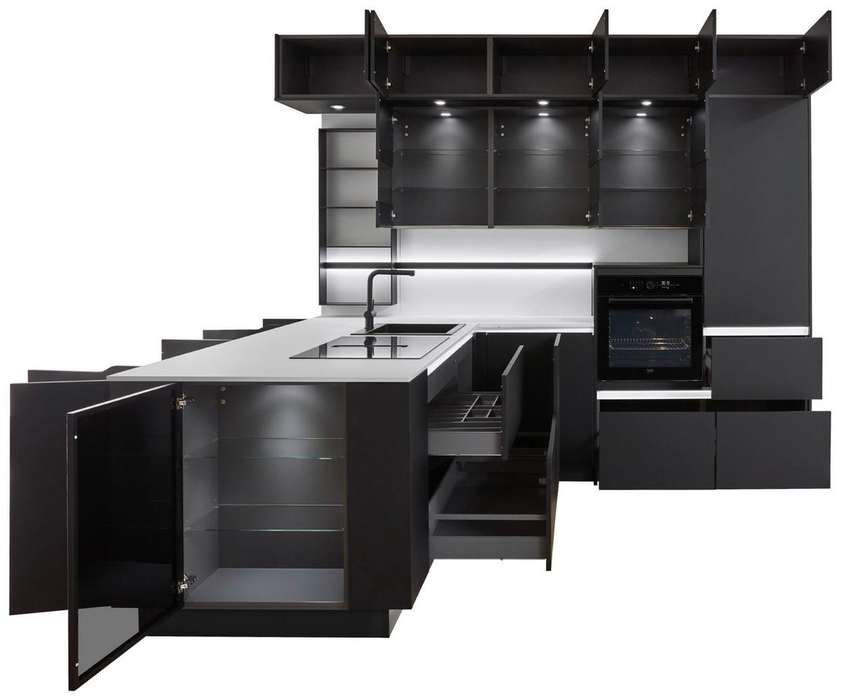 Eckküche Eastbourne - Schieferfarben/Graphitfarben, MODERN, Holzwerkstoff (303,2/264,5cm) - Vertico