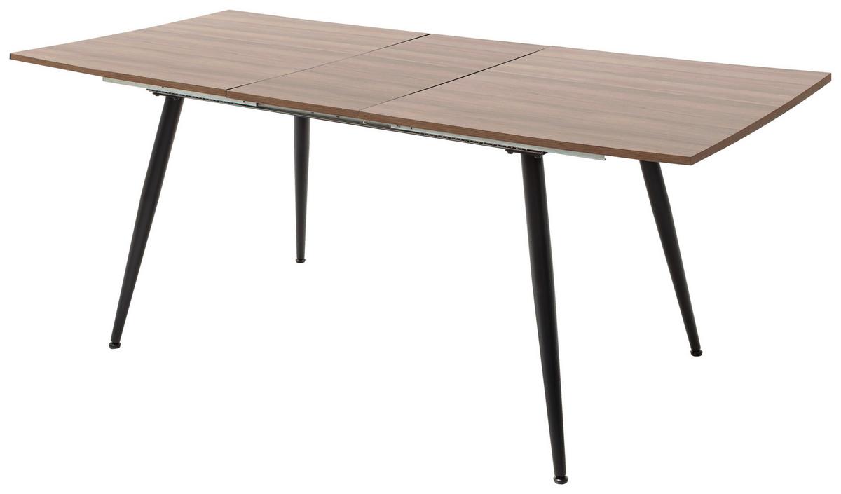 Esstisch Ausziehbar Barbuda Lxb: 160x90 Cm Walnuss Dekor - Walnussfarben/Schwarz, MODERN, Holzwerkstoff/Metall (160-200/90/76cm) - MID.YOU