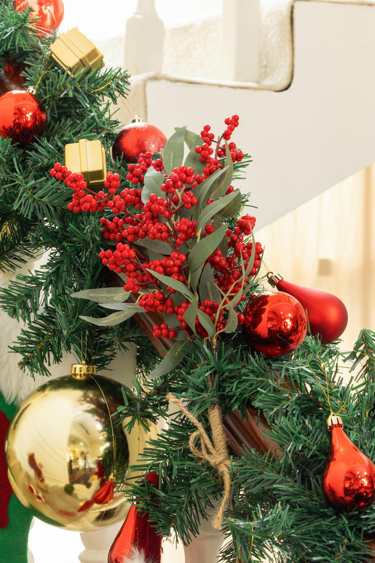 Dekozweig Nathalia - Beige/Rot, KONVENTIONELL, Kunststoff/Textil (13/43cm) - Luca Bessoni