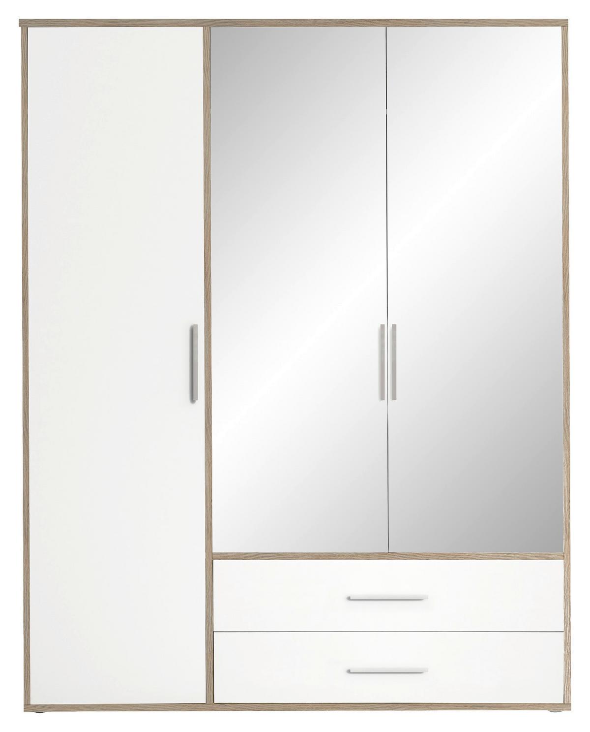 Kleiderschrank M. Spiegel 3trg Lembo San Remo/weiß B: 155 Cm - Alufarben/Weiß, KONVENTIONELL, Glas/Holzwerkstoff (155/195/60cm)