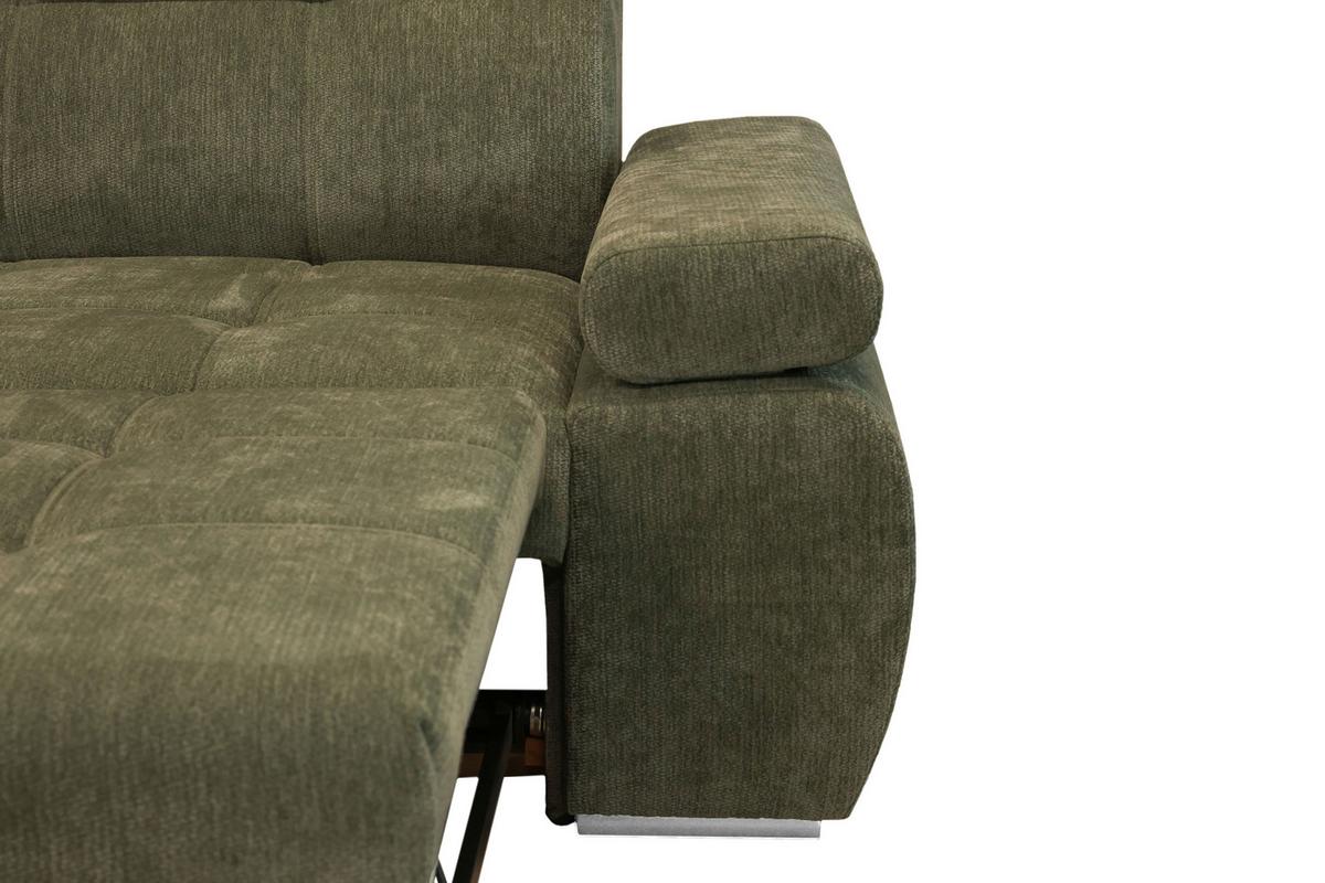 Rohová sedačka VEGAS, levá, lesní zelená žinylka - barvy stříbra/lesní zelená, Design, dřevo/textil (173/294cm)