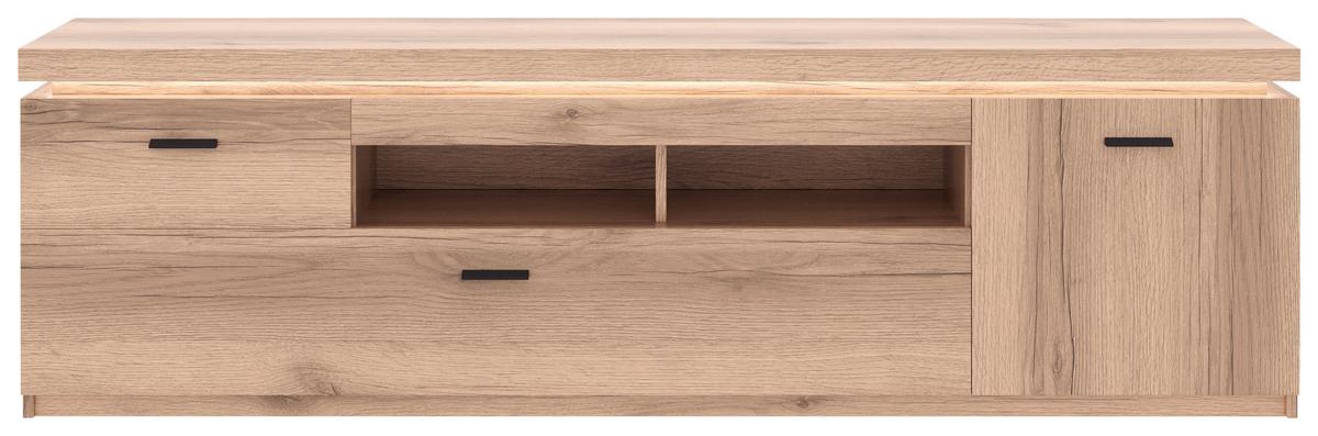 Wohnkombination Modern 3 -teilig. Mit Led Vancouver, Eiche Dekor - Eichefarben, MODERN, Glas/Holzwerkstoff (266/198/44cm)