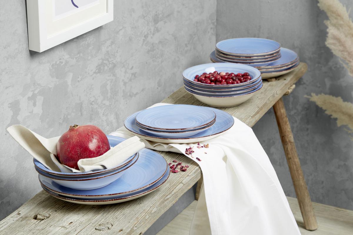 Tafelservice Lionel Steinzeug für 6 Personen Geschirr Set - Blau, MODERN, Keramik - Luca Bessoni