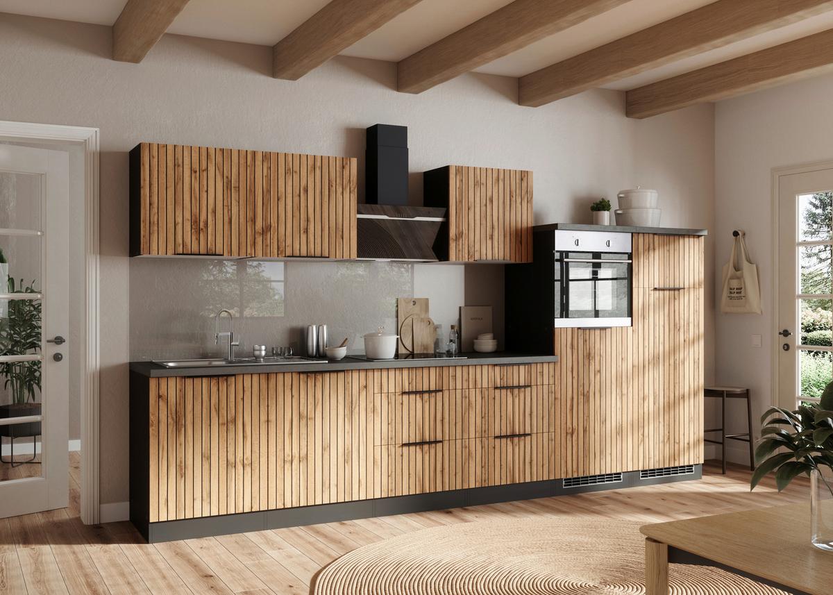 Küchenblock Liverpool Graphit/eiche Dekor B: 360 Cm - Schieferfarben/Eiche Wotan, Basics, Holzwerkstoff (360cm) - Held