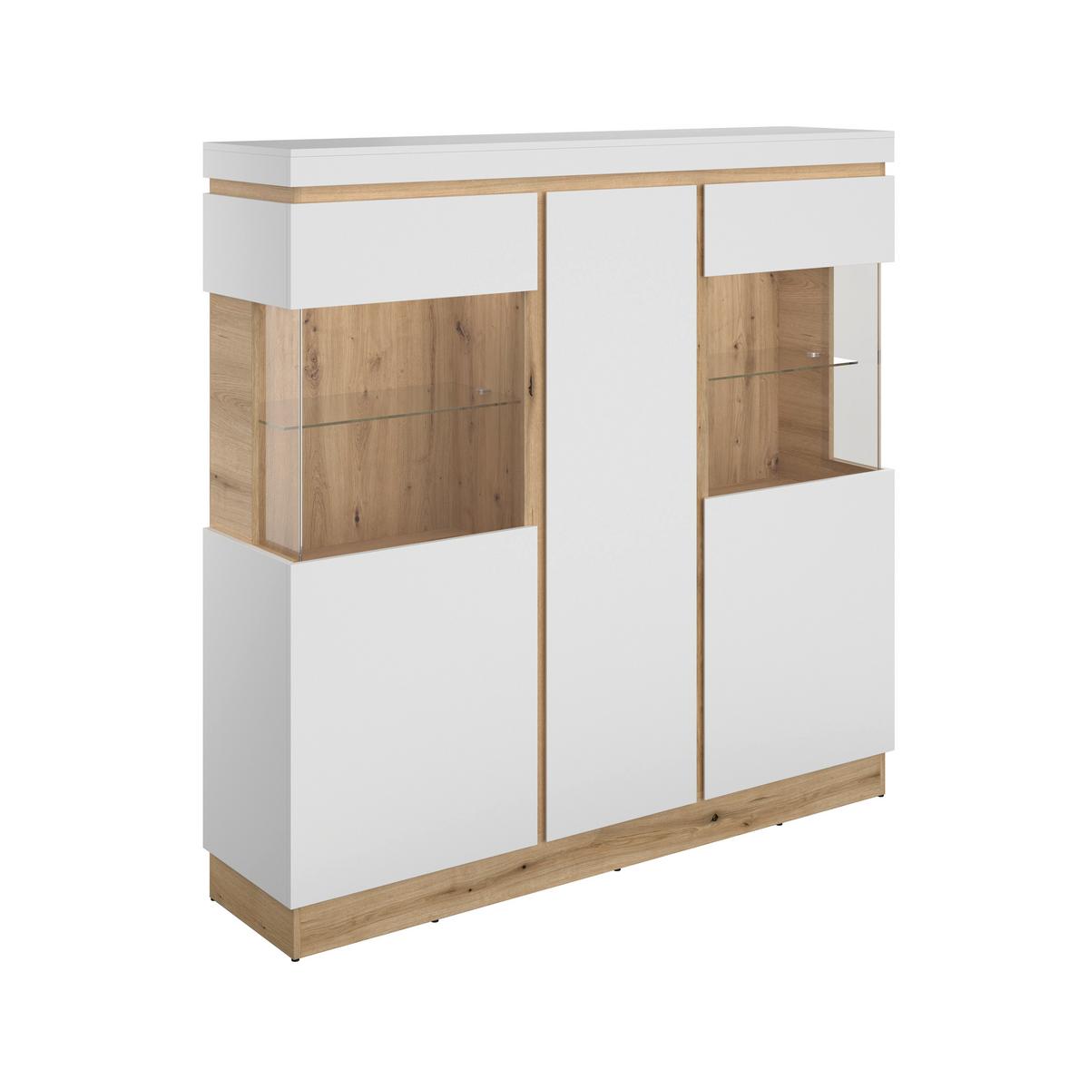Highboard Calabria Weiß/Eiche Dekor B: 166,8 cm - Eichefarben/Weiß, Trend, Glas/Holzwerkstoff (166,8/163/40cm)