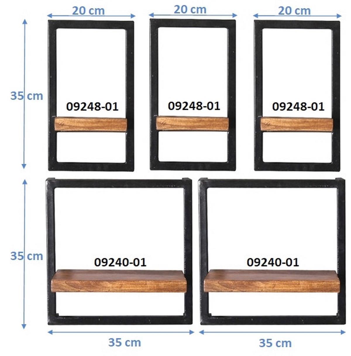 Wandregal 5-tlg. Mangoholz B: 75cm - Schwarz/Naturfarben, Design, Holz/Metall (75/75/25cm) - MID.YOU