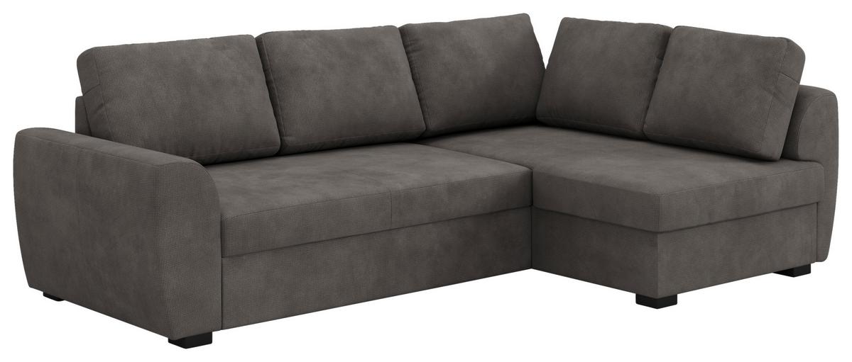 Ecksofa mit Bettfunktion Drift Microfaser grau, B: 253cm - Schwarz/Grau, Trend, Textil (253/154cm)